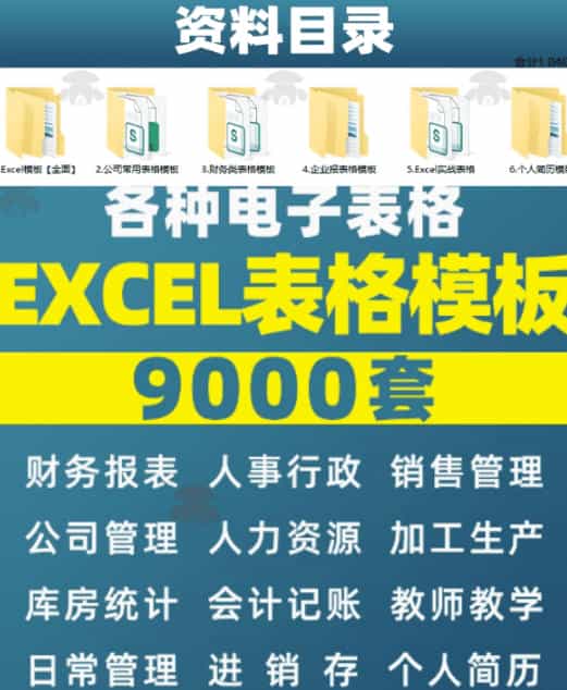 自费购买素材合集！超全Excel常用模版系列，分类清晰，共9000+套excel模型合集+个人简历素材