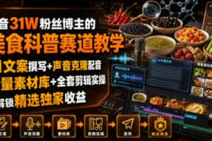 抖音31W粉丝博主的美食科普赛道教学，AI文案撰写+声音克隆配音+剪辑实操，解锁精选独家收益