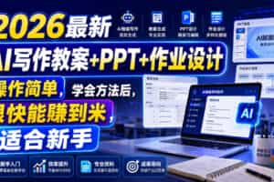 2026最新AI写作教案+PPT+作业设计，操作简单，学会方法后，很快能賺到米，适合新手