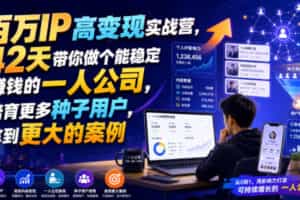 百万IP高变现实战营，42天带你做个能稳定賺钱的一人公司，培育更多种子用户，拿到更大的案例