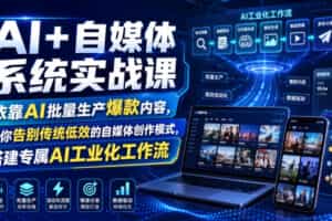 AI+自媒体系统实战课，依靠AI批量生产爆款内容，带你告别传统低效的自媒体创作模式，搭建专属AI工业化工作流