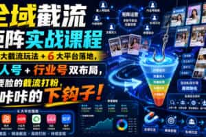 全域截流矩阵实战课程｜7大截流玩法+6大平台落地，素人号+行业号双布局，不要脸的截流打粉，咔咔咔的下钩子！