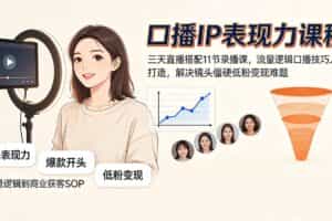 （19604期）口播IP表现力课程｜三天直播搭配11节录播课，流量逻辑口播技巧人设打造，解决镜头僵硬低粉变现难题