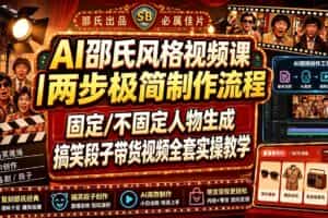（19602期）AI邵氏风格视频课｜两步极简制作流程，固定/不固定人物生成，搞笑段子带货视频全套实操教学