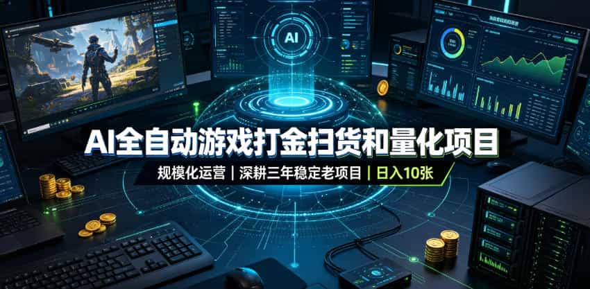 AI全自动游戏打金扫货和量化项目，规模化运营日入10张，深耕三年稳定老项目！【揭秘】