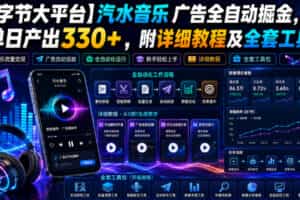 【字节大平台】汽水音乐广告全自动掘金，单日产出330+，附详细教程及全套工具【揭秘】