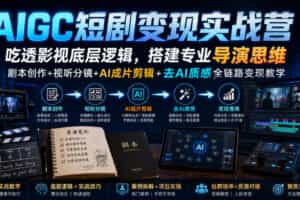 AIGC短剧变现实战营｜吃透影视底层逻辑，搭建专业导演思维，剧本创作+视听分镜+AI成片剪辑+去AI质感全链路变现教学