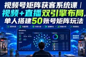 视频号矩阵获客系统课｜视频+直播双引擎布局，单人搭建50账号矩阵玩法，流量入池、搜索占位、全域引流沉淀私域全流程教学