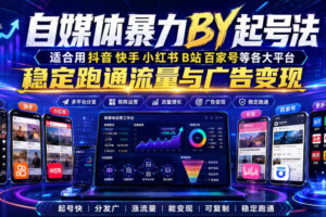 自媒体暴力搬运起号法，适合用抖音快手小红书B站百家号等各大平台，稳定跑通流量与广告变现
