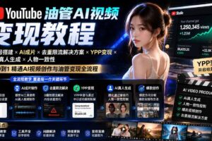 （19689期）YouTube油管AI视频变现教程：账号搭建×AI成片×去重限流解决方案×YPP变现×AI真人生成×人物一致性
