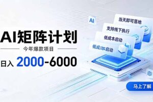 （19690期）AI矩阵计划！日收益2000-6000+，项目绿色长久，安全稳健，合规靠谱，可批量放大。
