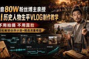 抖音80W粉丝博主的AI历史人物生平VLOG教学，不用拍摄不用露脸，AI帮你搞定，轻松解锁伙伴计划+精选收益