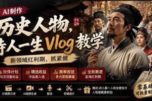（19758期）历史人物，诗人一生Vlog教学， AI制作丨伙伴计划丨精选收益丨商单收徒 ，新领域红利期，抓紧做