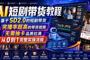 AI短剧带货教程，基于SD2.0的短剧带货，完播率超高的带货视频，无需抽卡品质拉满，从0到1完整实操流程