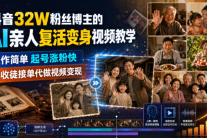 抖音32W粉丝博主的AI亲人复活变身视频教学，操作简单，起号涨粉快，可收徒接单代做视频变现
