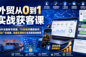 外贸从0到1实战获客课｜海外设备账号搭建、TK短视频爆款制作、FB广告投放、询盘私域转化全流程落地教程