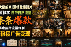 某大佬的AI温情故事短片赛道教学，自带自然流量，条条爆款，新手也能蹭流量红利，涨粉接广告变现