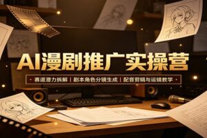 AI漫剧推广实操营：赛道潜力拆解，剧本角色分镜生成，配音剪辑与运镜教学