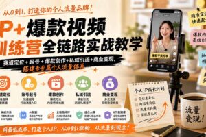 （19860期）IP+爆款视频训练营全链路实战教学；赛道定位+起号+爆款创作+私域引流+商业变现，搭建专属个人流量体系