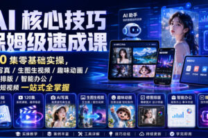 AI核心技巧保姆级速成课|120集零基础实操,AI写真/生图生视频/趣味动画/修图排版/智能办公/爆款短视频一站式全掌握