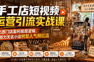 手工店短视频运营引流实战课,吃透门店盈利底层逻辑,助力无名小店转型人气网红店
