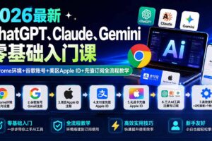 （19923期）2026最新ChatGPT、Claude、Gemini零基础入门课：Chrome环境+谷歌账号+美区Apple ID+充值订阅全流程教学