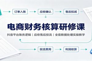 电商财务核算研修课：抖音平台账务逻辑，应收售后投流，全套数据处理实操教学