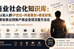 （19933期）商业社会化知识库：高认知人群IP定位+内容策划+精准获客，从原创表达到账户商业变现完整方法论