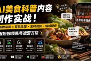 （19930期）外面卖199元-AI美食科普内容创作实战！万能提示词×豆包生图×素材混剪×情感配音，掌握短视频账号运营方法