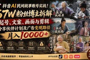 （19938期）抖音AI民间故事账号实战！67W粉丝博主拆解起号、文案、画面与剪辑，分享伙伴计划及广告变现路径，月入10000+