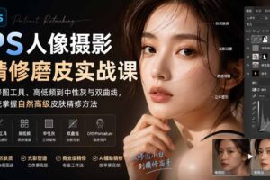 （20061期）PS人像摄影精修磨皮实战课：从修图工具、高低频到中性灰与双曲线，系统掌握自然高级皮肤精修方法