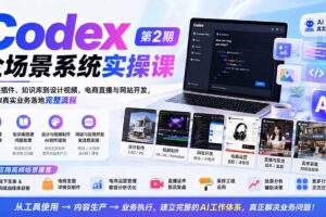 （20089期）Codex全场景系统实操课-第2期：从安装插件、知识库到设计视频、电商直播与网站开发，掌握AI真实业务落地完整流程