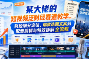 某大佬的短视频泛财经赛道教学，财经细分定位、爆款选题文案到配音剪辑与特效拆解全流程