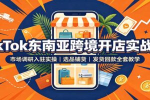 TikTok东南亚跨境开店实战课：市场调研入驻实操，选品铺货，发货回款全套教学