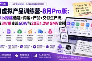 （20095期）AI虚拟产品训练营-8月Pro版-更新：Skills搭建选题+内容+产品+交付生产线，拆解3W单变现60W与20天1.2W GMV案例