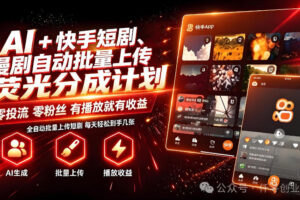 AI+快手短剧，荧光计划，短剧赛道批量上传，单号月收益3-4位数【揭秘】