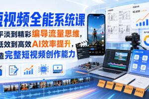 短视频全能系统课，从平淡到精彩编导流量思维，从低效到高效AI效率提升，打造完整短视频创作能力（2026年8月30更新233集）