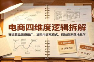 电商四维度逻辑拆解：赛道货盘渠道推广，货架内容双模式，初阶商家落地教学