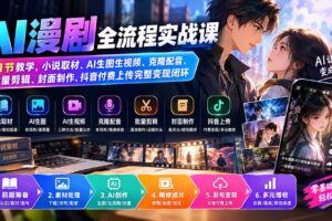 （20199期）AI漫剧全流程实战课｜61节教学，小说取材、AI生图生视频、克隆配音、批量剪辑、封面制作、抖音付费上传完整变现闭环