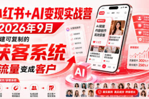 小红书+AI变现实战营2026年9月，搭建可复制的获客系统，把流量变成客户！