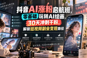 抖音AI涨粉启航班，零基础玩转AI绘画，30天冲刺千粉，解锁短视频副业变现路径