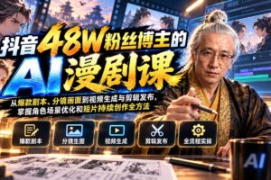 （20353期）抖音48W粉丝博主的AI漫剧课：从爆款剧本、分镜画面到视频生成与剪辑发布，掌握角色场景优化和短片持续创作全方法