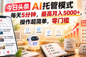 今日头条AI托管模式，每天5分钟，最高月入5000+，操作超简单，零门槛【揭秘】