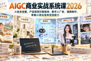 AIGC商业实战系统课2026，从绘本绘画、产品视觉到智能体、数字人广告、漫剧制作，掌握AI商业接单变现能力