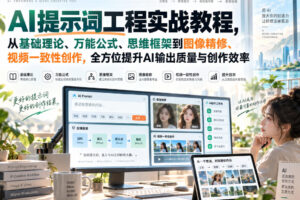 AI提示词工程实战教程，从基础理论、万能公式、思维框架到图像精修、视频一致性创作，全方位提升AI输出质量与创作效率