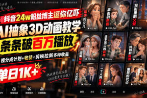 抖音24w粉丝博主逗你亿吓AI抽象3D动画教学，条条破百万播放，分成计划+收徒+剪映拉新多种收益，单日1K+