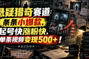 悬疑猎奇赛道：条条小爆款，起号快涨粉快，单条视频变现500+！收益仅供参考