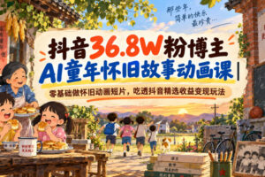 抖音36.8W粉博主AI童年怀旧故事动画课｜零基础做怀旧动画短片，吃透抖音精选收益变现玩法