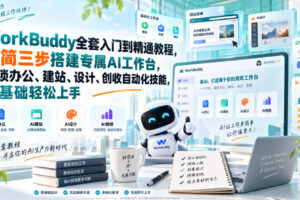 WorkBuddy全套入门到精通教程，极简三步搭建专属AI工作台，解锁办公、建站、设计、创收自动化技能，零基础轻松上手