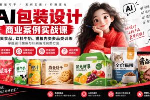 （20388期）AI包装设计商业案例实战课：水果食品、饮料牛奶、猫粮肉类多品类训练，掌握设计提案与印刷落地完整方法